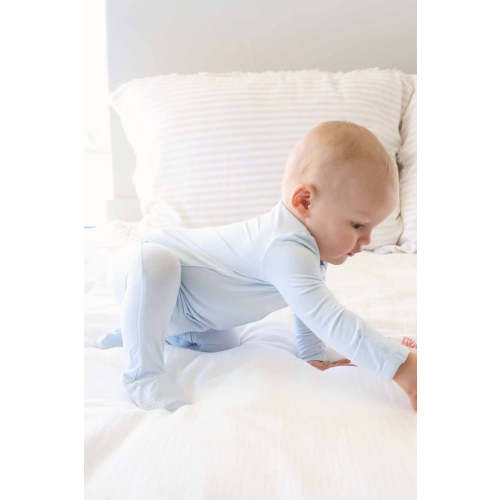 Baby Blue Bamboo Zipper Footie
