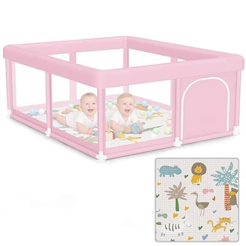 Hiaksedt Baby Playpen 50x50 Inch, Play Pens for Babies and Toddlers Baby Fence Play Yards for Indoor & Outdoor with Breathable Mesh Anti-Fall Playpen