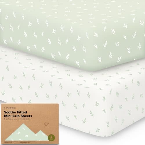 2-Pack Mini Crib Sheets Fitted, 38x26 Pack N Play Mattress Sheets (Herb) | Organic Cotton Sheets for Pack and Play Mattress, Soft, Breathable Playard Bedding Sheet, Mini Toddler Bed Cover, Boys, Girls