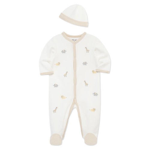 Jungle Schiffli Embroidered Cotton Snap Footie & Hat Set, NewbornPick up today
