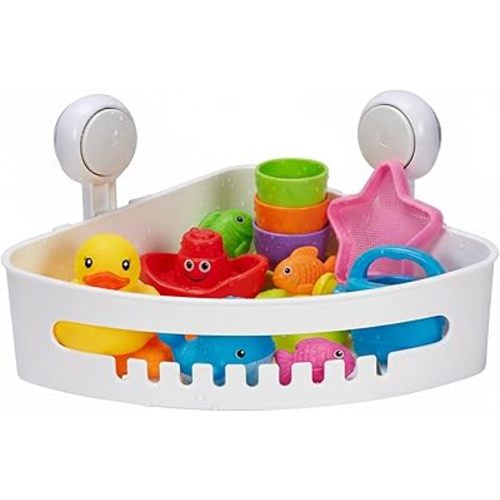 Bath Toy Storage Organizer,Kids Bathtub Toy Holder with Drain Holes,Shower Caddy for Bathtub,No Drilling Corner Shower Caddy Suction Cup,Waterproof Storage Basket for Bathroom,Kitchen