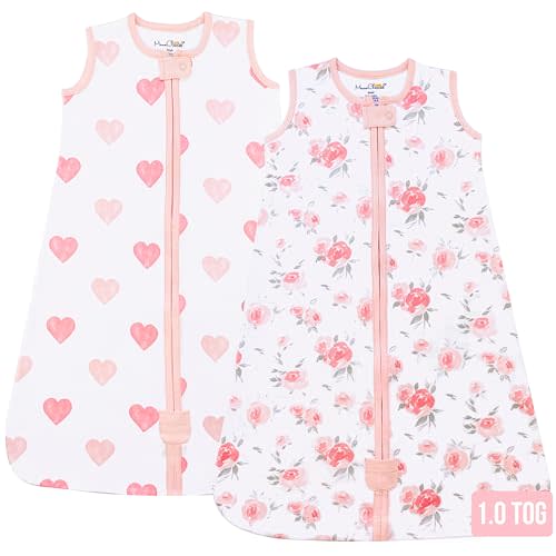 Baby Sleep Sack 1.0 TOG, Organic Cotton Baby Wearable Blanket with Two-Way Zipper, Swaddle Transition Baby Sleeping Bag, All-Season Sleep Sack for Newborn Infant Toddler Boy Girl, 2-Pack, 6-12 Month