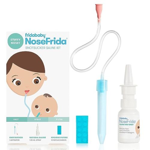 Frida Baby Nasal Aspirator NoseFrida The Snotsucker with 10 Extra Filters and All-Natural Saline Nasal Spray
