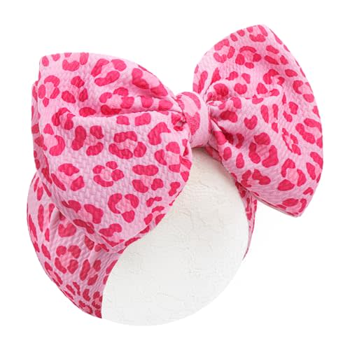 YanJie 7’’ Baby Girl Bows Leopard Print Hot Pink Headbands for Girls Light Pink Bow Toddler Hair Accessories Newborn Infant Baby Hair Wrap