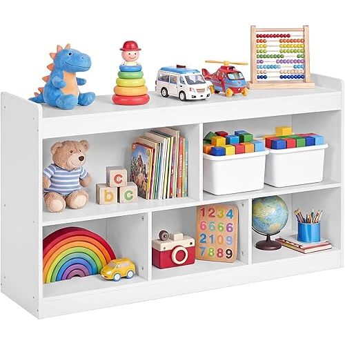 SONGMICS Kids' Toy Storage Shelf, Montessori Shelf for Toys with 5 Open Compartments, Storage Unit for Children's Room Playroom Living Room, 11.8 x 44.2 x 25.6 Inches, Cloud White UGKR052WZ01