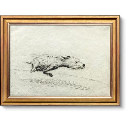 Rwesdemyo Vintage Gold Framed Dog with Zoomies Canvas Wall Art Running Puppy Sketch Print Retro Minimalist Animal Picture Playful Pet Decor for Living Room Bedroom Office 9x11 Inch