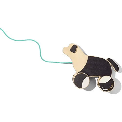 LOVEVERY |The Pull Pup | Wooden Push Pull Toy, Black/White/Natural Wood, Sustainable Toy for Toddler, Ages 18+ Months