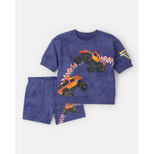 Baby Boy 2-Piece Monster Truck French Terry Top & Short Set - Blue | Carter's