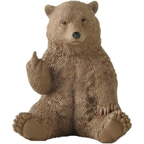 JFSM INC. Holiday Stocking Stuffer, Brown Bear Raising Middle Finger Figurine Funny Hilarious Decor - Gifts, Cabin Themed