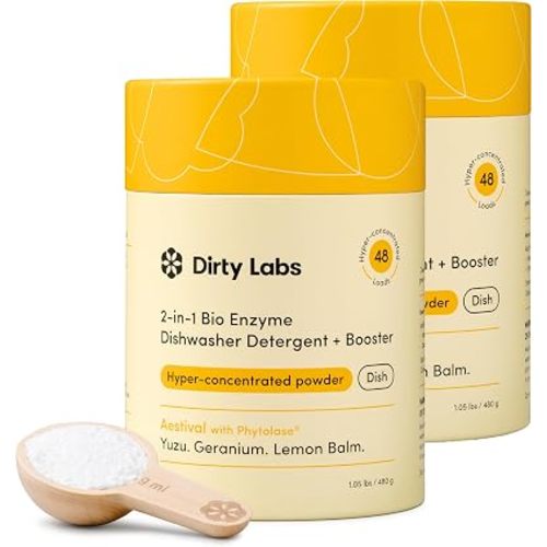 Dirty Labs | Dishwasher Detergent and Booster | Aestival Scent | 96 Loads (2 lbs) | Ultra Clean, Spot Free, Quick Wash Optimized | Hyper Concentrated