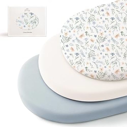 Konssy 3 Pack Stretchy Bassinet Sheets for Baby Girl Boy, Soft Breathable Baby Bassinet Mattress Sheets Fit for Hourglass Oval Cradle, Moses Basket Rectangle Mattress (Coffee Check)