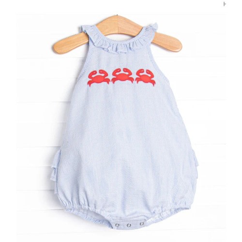 Sandy Shuffle Applique Ruffle Sunsuit, Blue – Stitchy Fish
