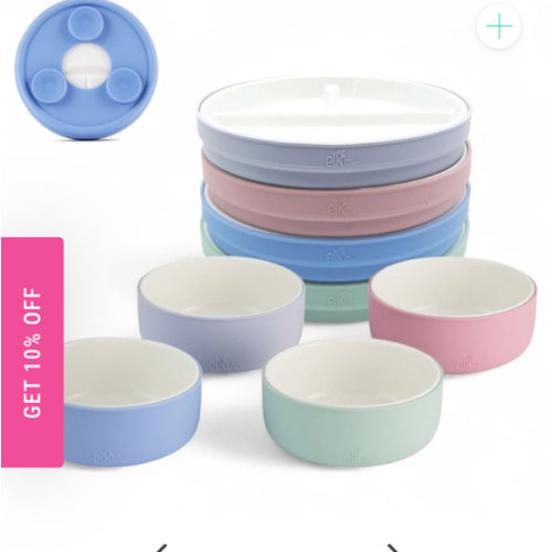 Kids Porcelain Mealtime Bundle | Suction Sleeves | 6.7" Plates + Bowls | 8 Pcs | Blush/Lilac/Sage/Misty Blue