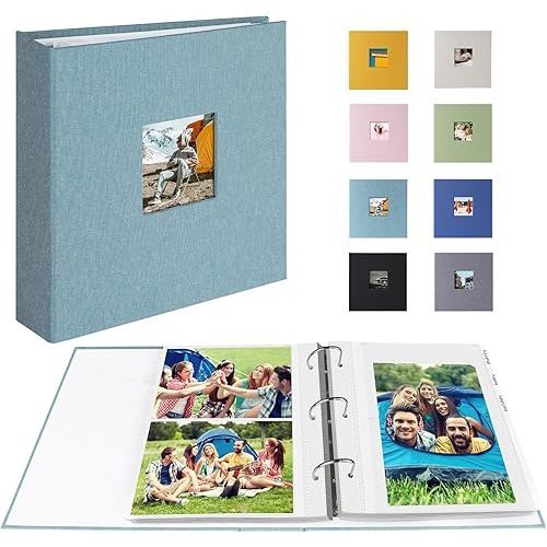 Cyan Blue Photo Album 4x6 Photos Hold 200 or 5x7 Pictures Hold 100, 3 Ring Binder Photo Albums Linen Cover with 6-Tab Index Dividers Photo Book Acid Free Albums 4x6 5x7 for Family Wedding Baby (Cyan Blue)