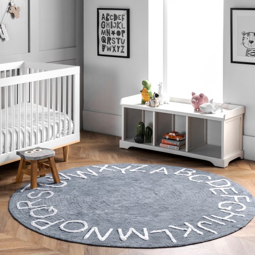 Nuloom Alphabet SpinClean Washable Round Rug