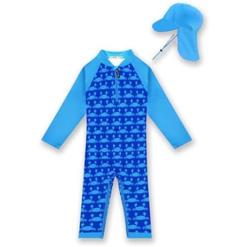 weVSwe Newborn UPF 50+ Baby Boy Swimsuit Toddler Rash Guard Long Sleeve Sun Protection Swimwear with Sun Hat Set 0-3 Years
