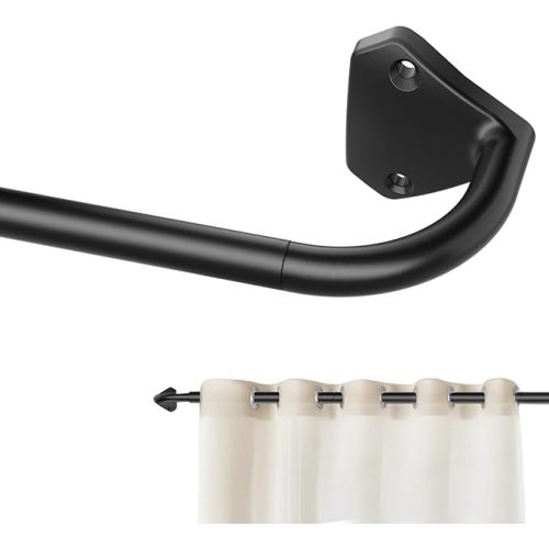 GXOACKJ Black Wrap Around Curtain Rods for Windows 28 to 48 inch, 5/8 inch Industrial Telescoping Blackout Curtain Rods for Bedroom & Outdoor