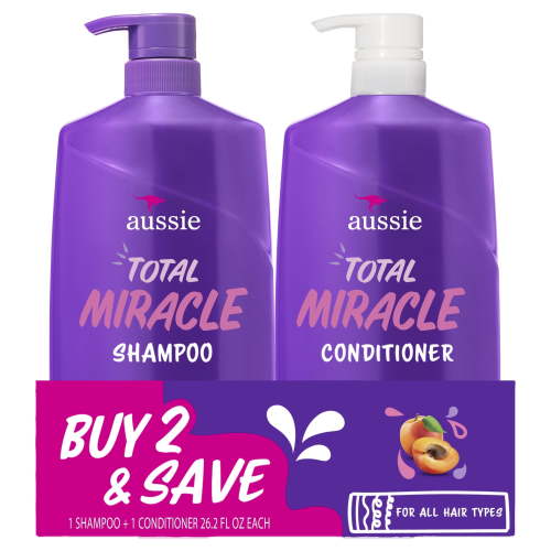 Aussie Total Miracle, Apricot & Macadamia Oil, Paraben Free Shampoo and Conditioner Dual Pack