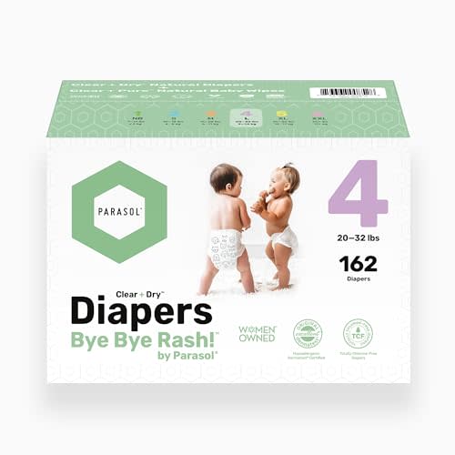 Parasol Clear+Dry Disposable Diapers and Clear+Pure Wipes, RashShield Protection, Size 4 (20-32 lbs), Diaper Bundle of 162 Diapers & 240 Wipes