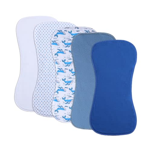 Baby Burp Cloths, Soft Absorbent Towel, Unisex, Easy to Use, 5 Pack (Blue)