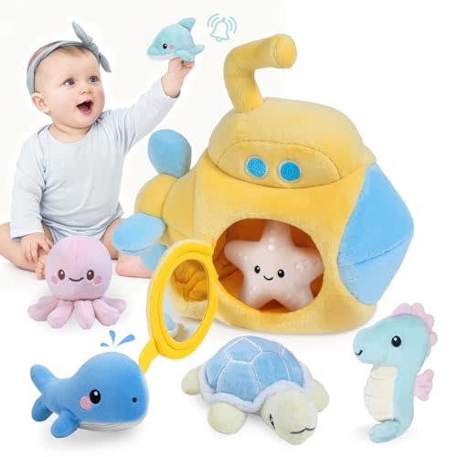 bopopo Submarine & Ocean Animals Baby Toys 6-12 Month, Sensory Toy Set with Whale, Dolphin, Starfish, Octopus, Turtle, Seahorse, Soft Montessori Toys for Infants 0-3