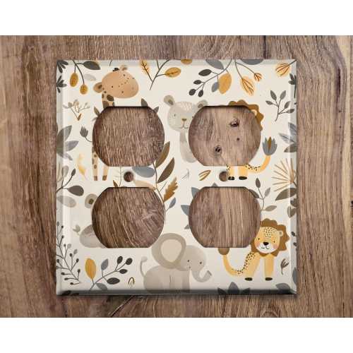 Metal Light Switch Cover | Outlet Plate, Nursery Room Idea, Cartoon Zoo Animal Decor, TOY065
