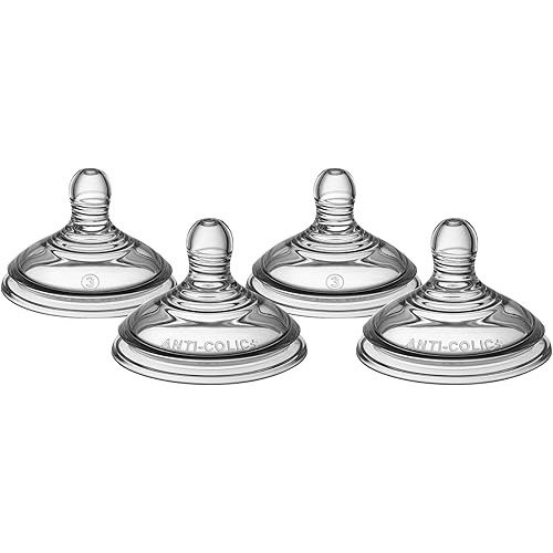 Tommee Tippee Advanced Anti-Colic Baby Bottle Nipples, Breast-Like for A Natural Latch, Soft Silicone, Fast Flow, 6+ Months, Pack of 4