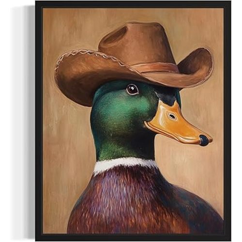 Mallard Duck Cowboy Art Print Poster Wall Art, Western Country Farmhouse Wild West for Bedroom, Bathroom, Living Room Art Decor 58 (Mallard Duck, 16 x 20 inches, Black Frame)