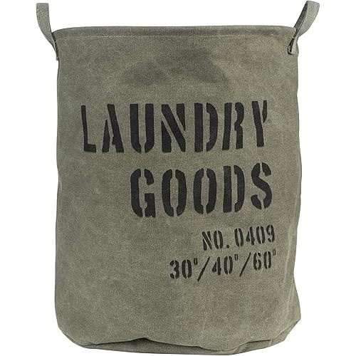 Danya B. LY952 Decorative Collapsible Portable Fabric Laundry Basket - Foldable Canvas Clothes Hamper with Handles - Khaki Green
