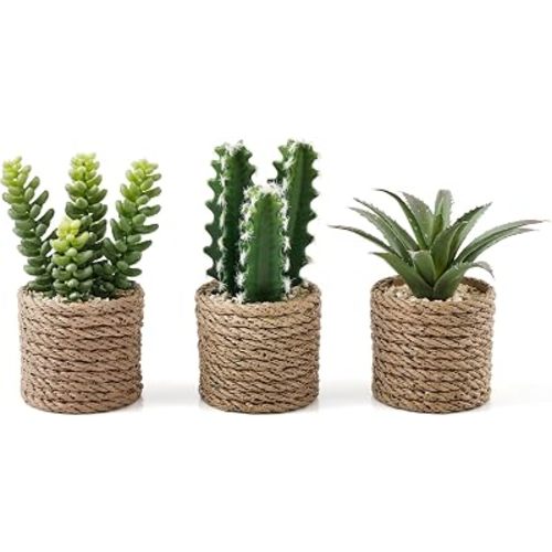 3-Pack Artificial Succulent Plants in Vintage Plastic Pots - Fake Waterproof Succulents Decor for Home, Office, Desk, Shelf - Low Maintenance Indoor Greenery for Bathroom, Living Room, Table Decor