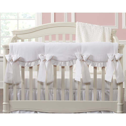 Liz and Roo All-White Scalloped Rail Cover with White Ruffle + 4 White Pre-Tied Bows