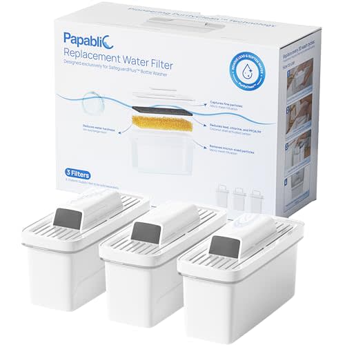 Papablic Official PurifyClean Replacement Water Filter for SafeguardPlus Baby Bottle Washer, No Distilled Water Needed, Tap Water Filtration, 3-Pack
