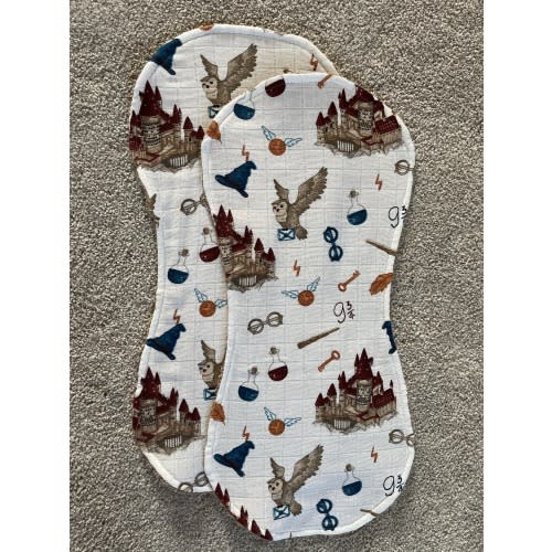 Wizards School Burp Cloths, Turkish Gauze Muslin, Terrycloth Backing, Set of 2