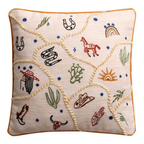 Wild West Embroidered Indoor Outdoor Throw Pillow