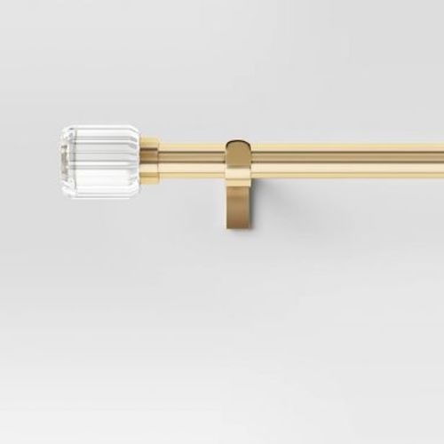 36"-66" Clear Ribbed Curtain Rod Brass - Threshold™: Gold Single Rod, Quick Mount, Polystyrene & Steel