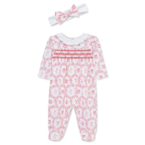 Festive Toile Footie & Headband (NB-9M)
