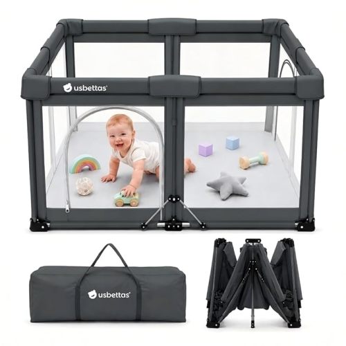 Foldable Baby Playpen, 1-Minute Setup, Lightweight Portable Playpen with Carry Bag, 50"x50" Indoor Outdoor Safty Play Yard for Babies & Toddlers, Dark Gray