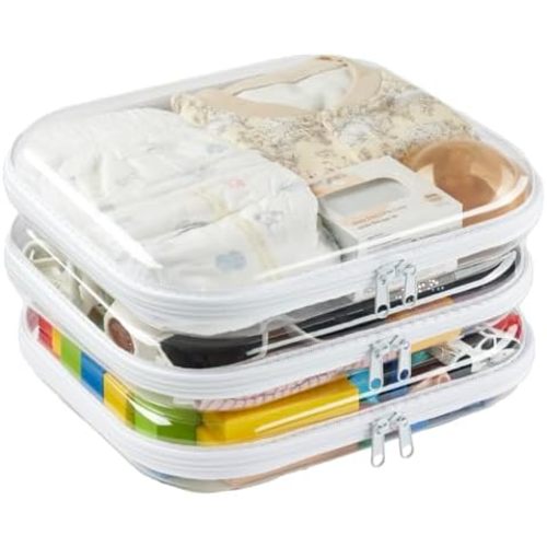 WELPIRT 3-Pack Large Clear Hard Shell Zipper Case, Diaper Bag Organizer Pouches 3L