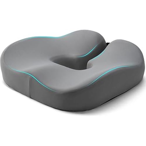 Donut Pillow for Tailbone Pain & Hemorrhoid Relief - Coccyx Seat Cushion for Sciatica, Postpartum, Sitting Pressure - Dense Memory Foam for Plush Support - Adjustable to Most Hip Shapes (Grey)