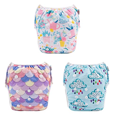 Babygoal Baby Girl and Boy Swim Diapers, Reusable Adjustable Washable One Size Fits 0-8M Baby Gifts and Swimming Lessons 3 Pack 3SD25