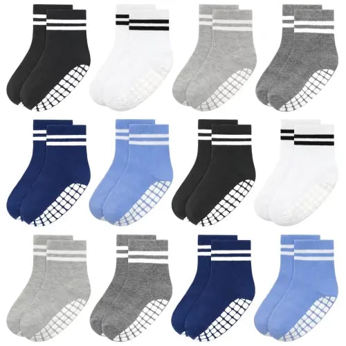 Toddler Non-Slip Socks for Baby Boys Girls (0-10 Years) 12 Pairs Kids Anti-Skid Socks for Indoor Outdoor Activities