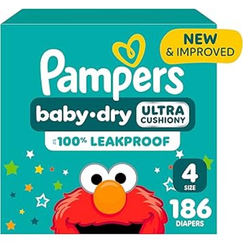 Pampers Diapers - Baby Dry - Size 4, 186 Count, Absorbent Disposable Infant Diaper (Packaging May Vary)