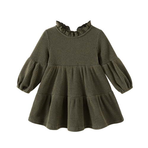 Happy Town Toddler Baby Girls Dress 6M-4T Fall Winter Long Sleeve Dress Lantern Solid Color Girls Clothes