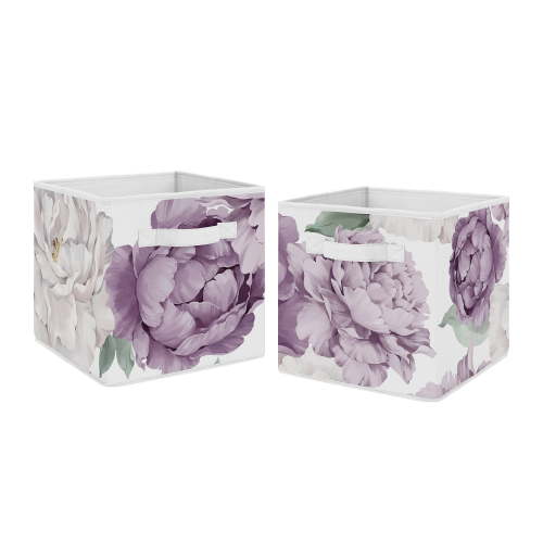 Peony Floral Garden Lavender Purple and Ivory Fabric Storage Bins (Set of 2) Girl by Sweet Jojo Designs