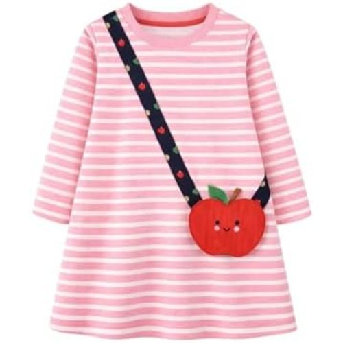 HILEELANG Toddler Girl Long Sleeve Dress Cotton Casual Jersey Shirt Playwear Applique Dress