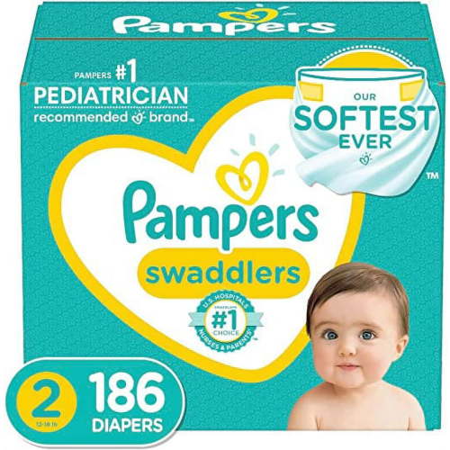 Diapers Size 2, 186 Count - Pampers Swaddlers Disposable Baby Diapers, (Packaging May Vary)