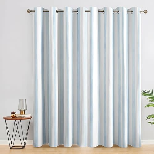 Striped Blackout Curtains, Light Blue and White Curtains for Bedroom Living Room - Farmhouse Decor Window Curtains 63 Inch Length, Grommet Drapes 2 Panels Set