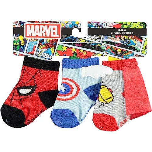 Spiderman Baby Booties 3-Pack - Spiderman Baby Socks with Captain America and Thor (3-Pack, 0-12 Months)
