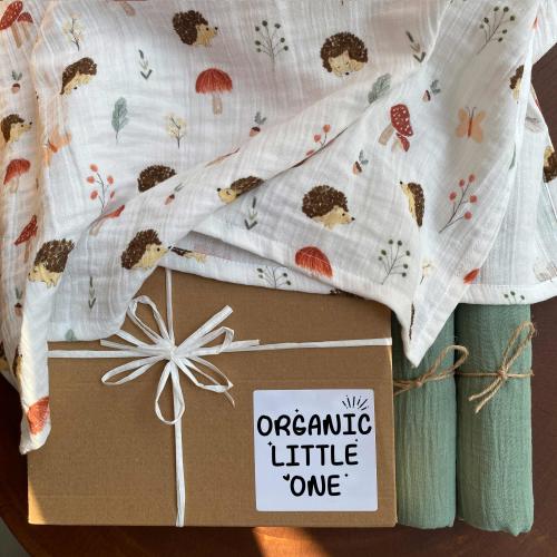 3-PACK Organic Swaddles : Muslin Cotton Baby Swaddle Blanket Set (1 Patterned + 2 Solid Colors)