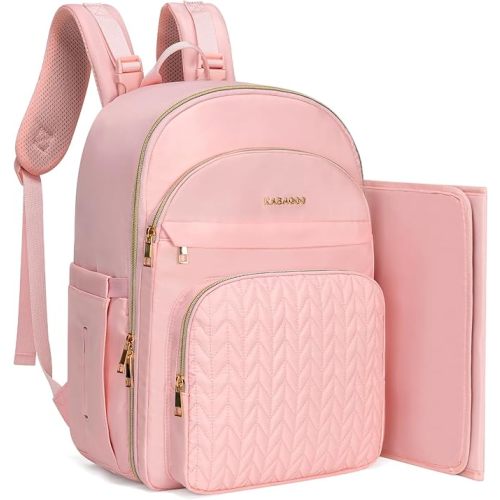 KABAQOO Baby Diaper Bag Backpack, Waterproof Diaper Backpack for Mom & Dad with Changing Pad, Insulated Pockets and Stroller Straps, Baby Shower Gifts for Girls & Boys, Pink